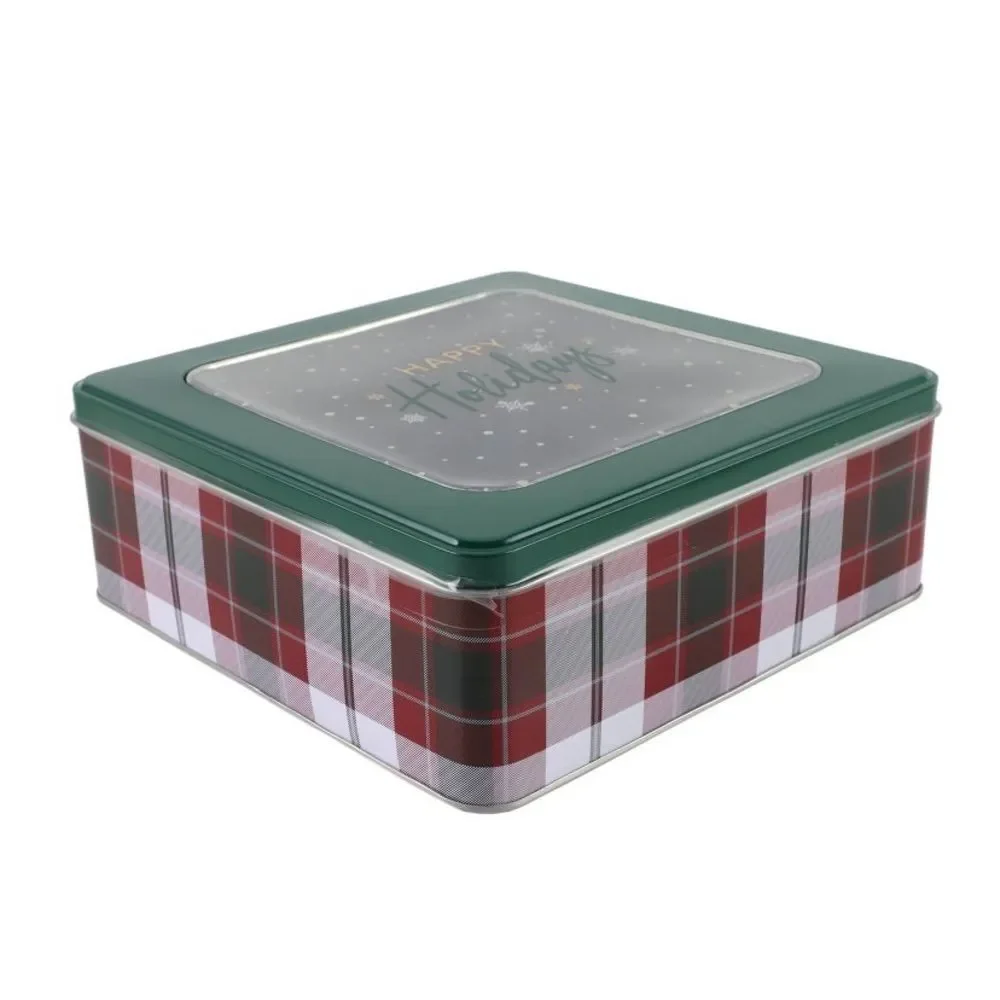 Cook With Color Green Plaid Holiday Tin Box (Happy Holidays)
